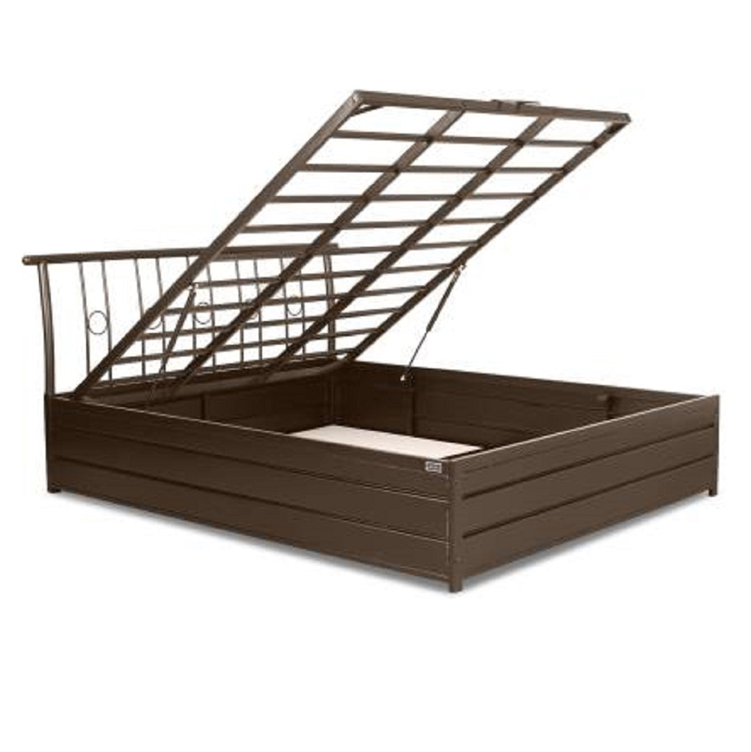 Manila Metal Queen Hydraulic Bed (Finish Color - Brown) - metallikafurniture.com