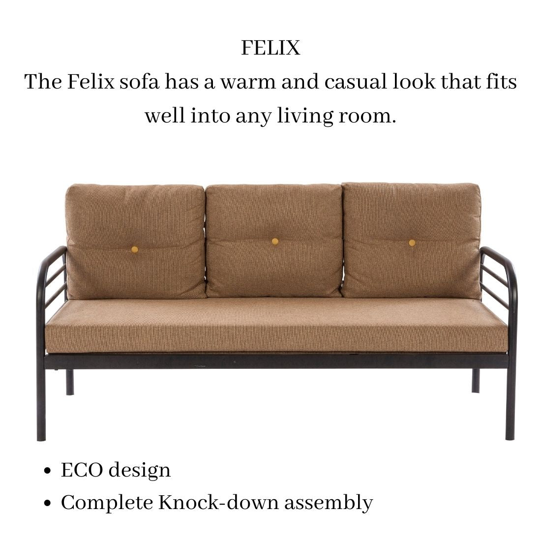 Felix Fabric 3 Seater Sofa - metallikafurniture.com