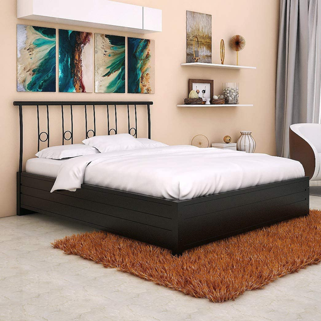 Manila Metal King Hydraulic Bed - Black - metallikafurniture.com