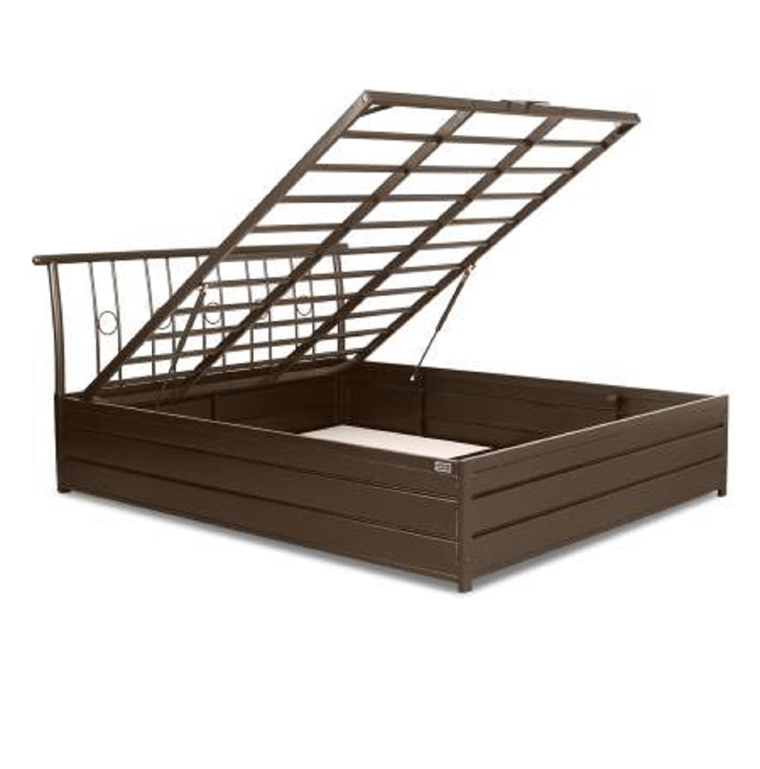 Manila Metal King Hydraulic Bed, Finish Color - Brown - metallikafurniture.com