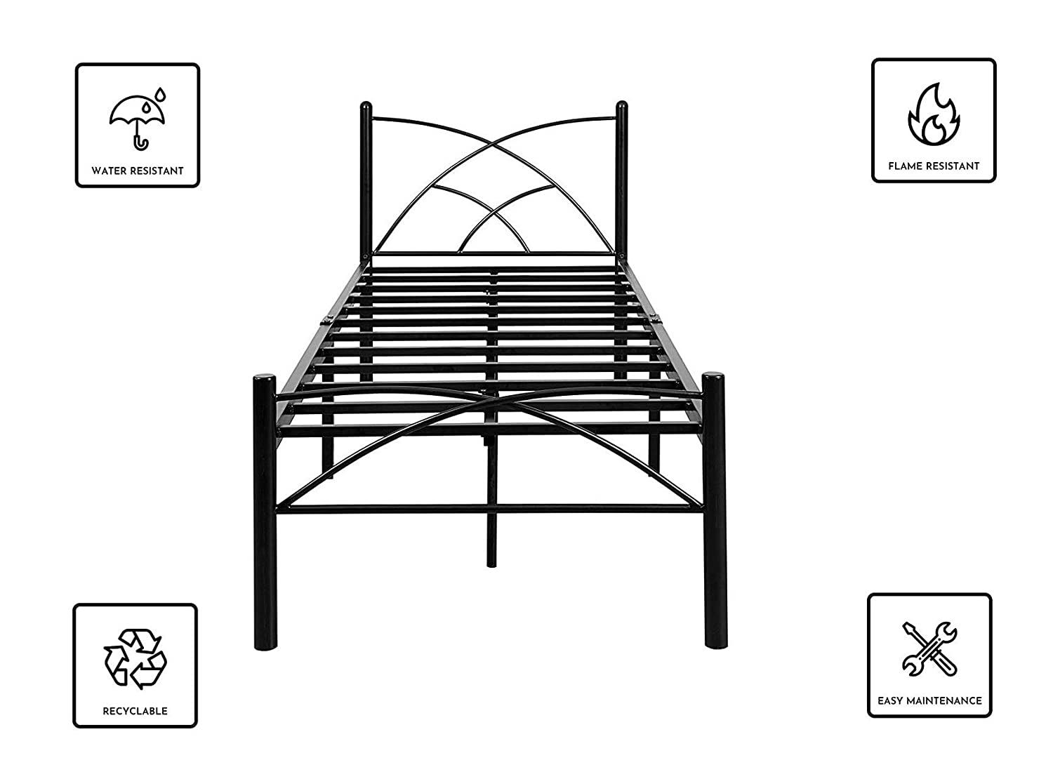 Berlin Metal Single Bed - Black - metallikafurniture.com